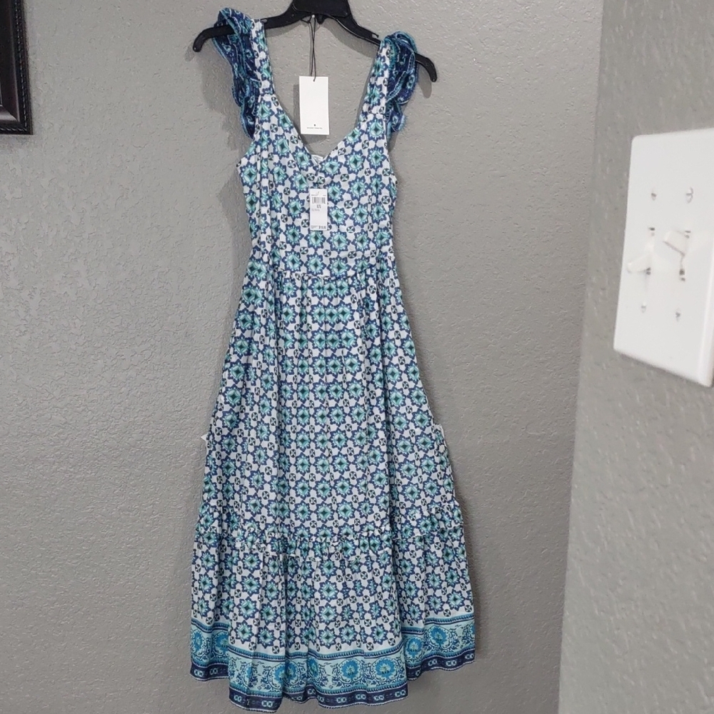 LUCKY BRAND Floral Blue and White Sleeveless Dress - Picture 9 of 17